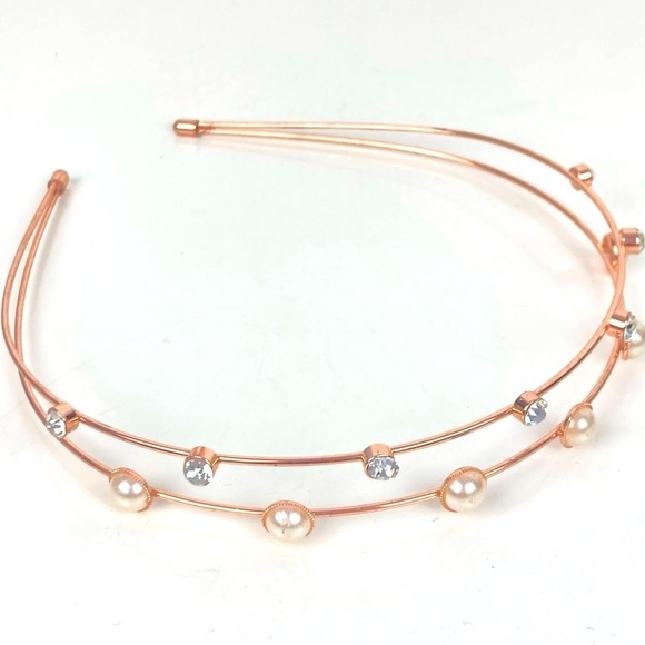 Claire’s Crystals and Pearl Rose Gold Double Headband - Picture 1 of 6